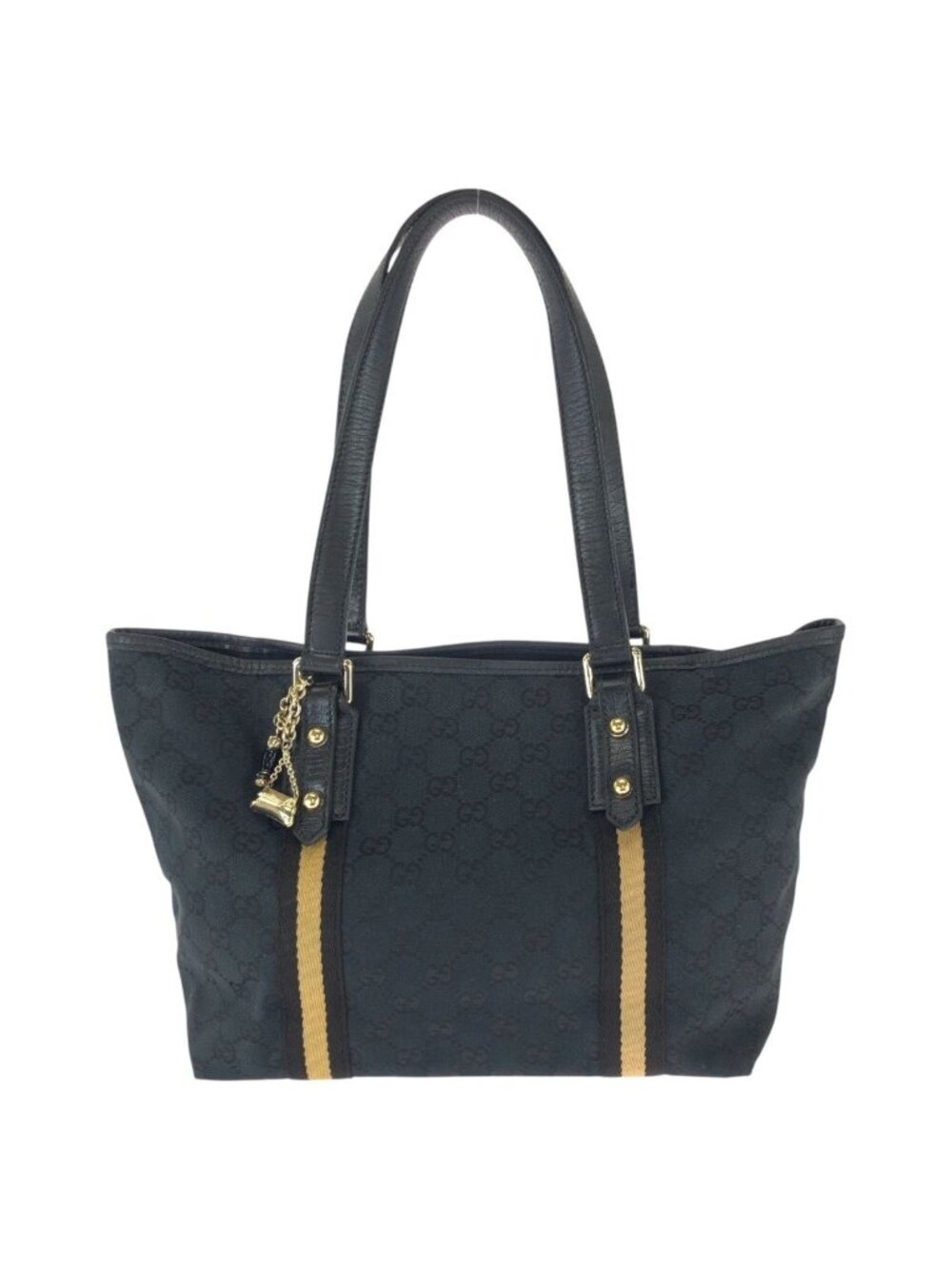 Gucci Black Gold GG Canvas Leather Tote Shoulder Bag